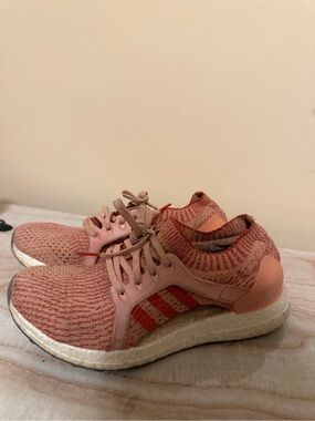 adidas Pink Coral Knit Sock-Style Running Shoes